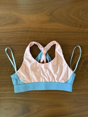 Koral Pink and Light Blue Strappy Sports Bra small